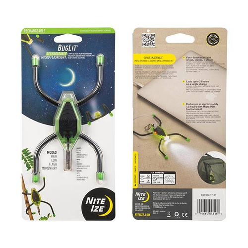 Nite Ize - BugLit® Wiederaufladbare Mikro-Taschenlampe - Limette/Schwarz - BGTR02-29-R7