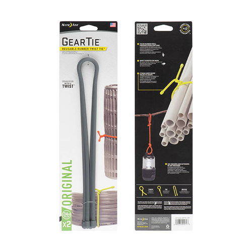 Nite Ize - Gear Tie® Wiederverwendbare Gummi Twist Tie™ 24 in. - 2 Stück - Charcoal - GT24-2PK-09