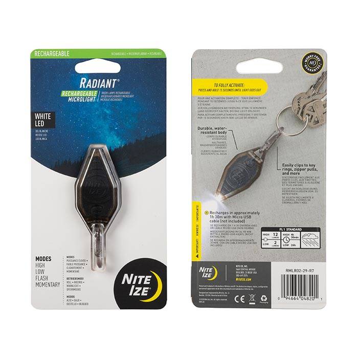 Nite Ize Radiant Microlight Black Body/White LED Handy Light Keychain Flashlight 