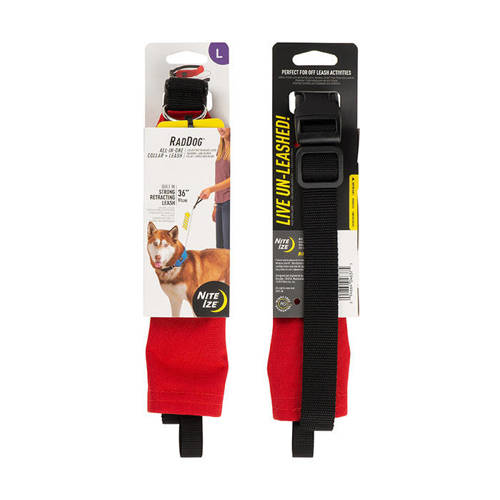 Nite Ize - Collar with Leash RadDog All-In-One - L - Red - RRLL-10-R3