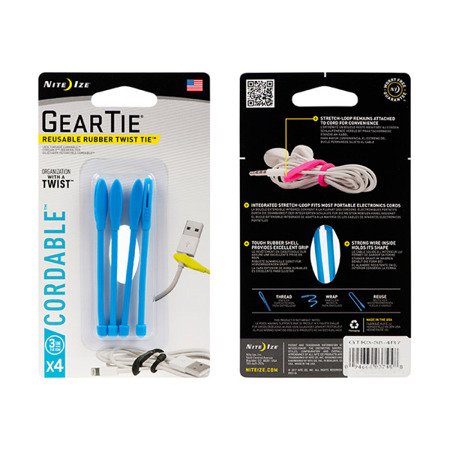 Nite Ize - Gear Tie® Cordable™ Twist Tie 3 in. - 4 pcs. - Bright Blue - GTK3I-38-4R7