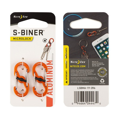 Nite Ize - S-Biner® MicroLock® Aluminum - 2 pcs - Orange - LSBMA-19-2R6