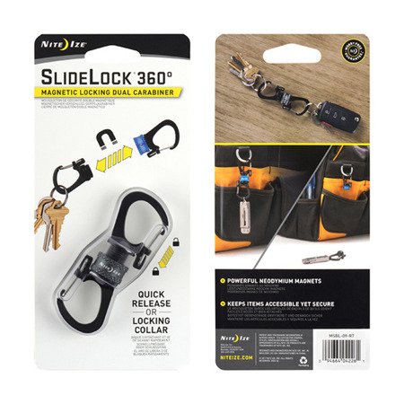 Nite Ize - SlideLock® 360° Magnetic Locking Dual Carabiner - Charcoal - MSBL-09-R7