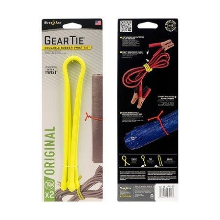 Nite Ize - Gear Tie® Reusable Rubber Twist Tie™ 18 in. - 2 szt. - Neon Yellow - GT18-2PK-33